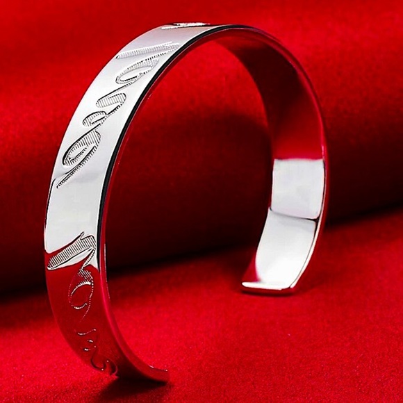 Sterling Silver Love Engraved Bangle Bracelet - Picture 4 of 6